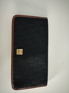 Dior Black Wallet with Brown Trim and Gold Logo Plaque